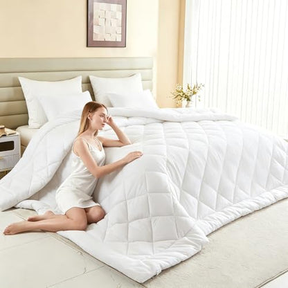 Alaskan King Comforter, Extra Large King Size Comforter Oversized, All Season Soft Lightweight Quilt Down Alternative Duvet Insert with 8 Corner Tabs(132x120, White)