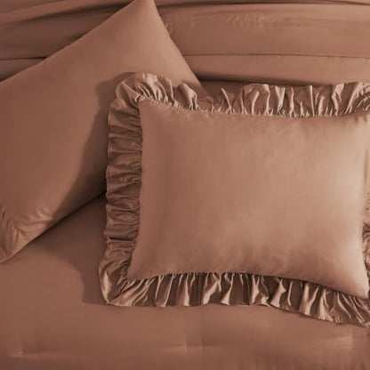 King Size Comforter Set Russet Ruffle 7 Pieces Farmhouse Bed in a Bag
