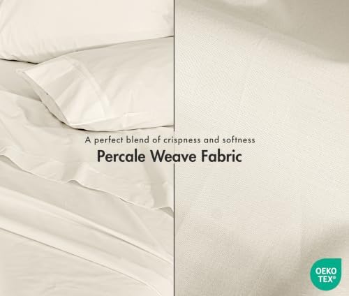 ZOYER 100% Cotton Sheets – Full Size Percale Bedding, Cooling & Breathable, Durable with a Crisp, Soft & Comfortable Feel, 16" Deep Pocket, 4-Piece Set, Cream White