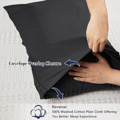 PHF Cotton Waffle Pillow Shams Standard Size 20" x 26", Black, No Insert