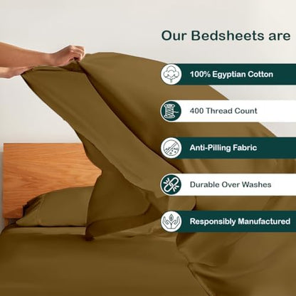 NON Sticky cotton RV Short Queen 4 Piece Sheet Set, 100% Long Staple Cotton, Soft Cooling Hotel Luxury Bedding Sheets, Deep Pocket Fits 15" Mattress, 60" x 75", Chocolate Solid