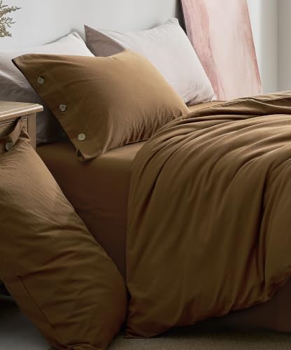 JELLYMONI 100% Washed Cotton Fall Pumpkin Duvet Cover Queen, Linen-Like