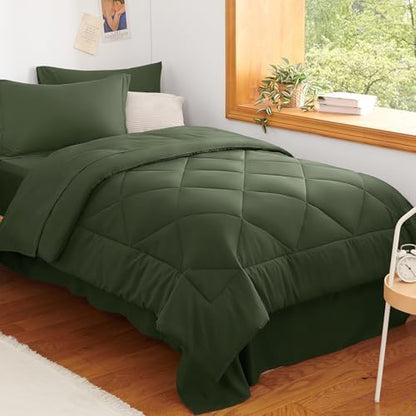 CozyLux Twin XL Comforter Set 68"x88" Olive Green - 5 Piece Bed in a Bag