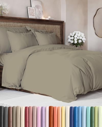 Duvet Cover Super King Size - Soft 3 Piece with Zipper Closure - Khaki