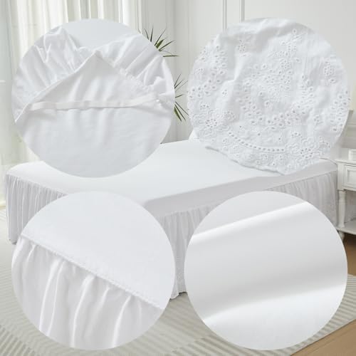 Brandream White Eyelet Bed Skirt King Size Cotton 18'' Drop Split Corners