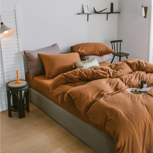 Wellboo Pumpkin Color Comforter Sets Full Size Solid Rust Bedding Comforters Burnt Orange Soft Quilts Cotton Women Girls Rust Caramel Blankets Modern Reddish Orange Bed Comforter Brown Terracotta Bed