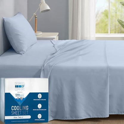 Coolmax® Cooling Sheets for Hot Sleepers, Twin Size, Light Blue