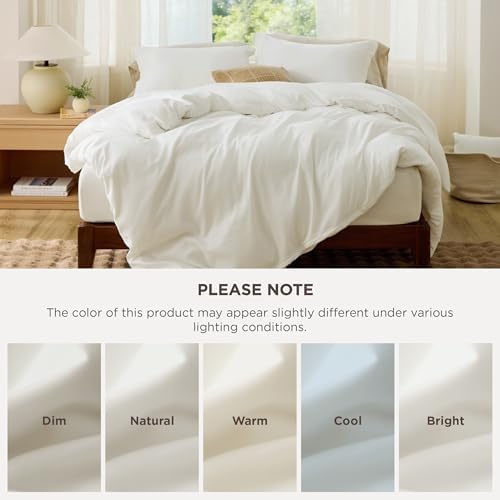 Bedsure Duvet Cover King Size, 3Pcs Double Brushed Bedding Set, Cream White