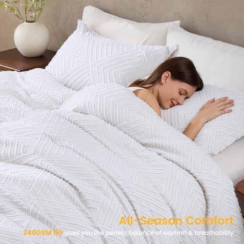 JOLLYVOGUE Twin/Twin XL Comforter Set, Boho Tufted 2PCS Bed Set, White