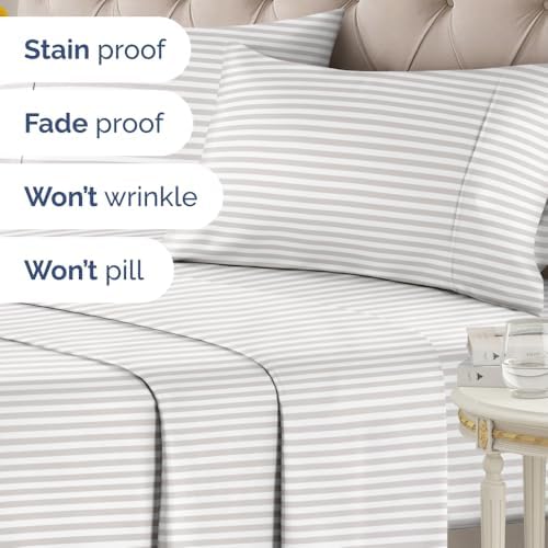King 4 Piece Striped Sheet Set - Breathable & Cooling - Metro Pinstripe