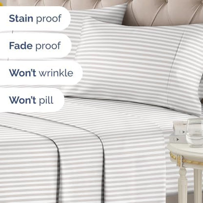 King 4 Piece Striped Sheet Set - Breathable & Cooling - Metro Pinstripe
