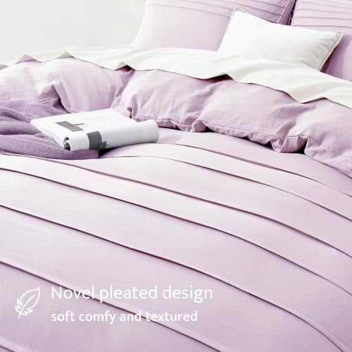 Oli Anderson 3PCS Pleated Duvet Cover Set, Light Purple, King