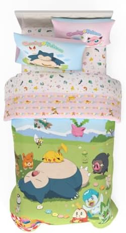Pokemon Bedding Super Soft Comforter and Sheet Set with Sham, 4 Piece Twin Size, Featuring Snorlax, Pikachu, Eevee & Jigglypuff (Officially Licensed Product) by Franco