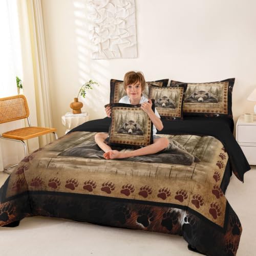 Erosebridal Brown Bear Full Comforter Set with Sheets 7 Piece Rustic Wildlife Bear Paw Bed in A Bag Vintage Farmhouse Cabin Bedding Sets for Kids Boys Girls Country Lodge Bed Set