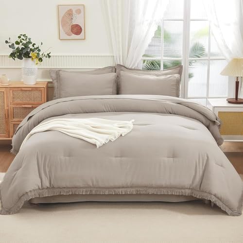 Andency Oversized King Comforter Set, 7 Pieces Wheat Green Bedding