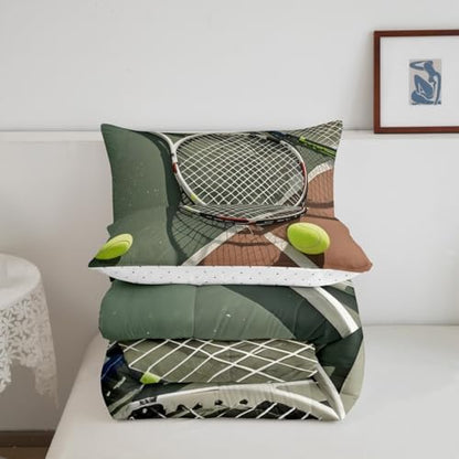 Castle Fairy 3D Tennis Racket Bedding Set Queen Size Cool Modern Ball Games Comforter Set for Girls Boys Room Decor Tennis Sports Lover Down Comforter Outdoor Activities Quilt Set with 2 Pillowcases