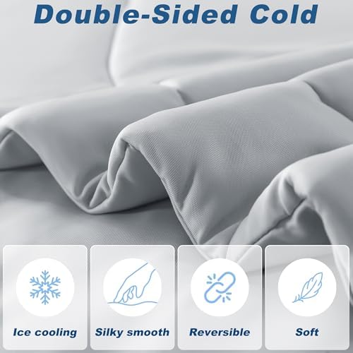 Cooling Comforter Twin Size, Double-Sided Cold Tech Fabric Quilted Bed Comforters Cooling Blanket for Hot Sleepers, Breathable Lightweight Summer Bedding, All-Season Ice Blanket, Light Gray