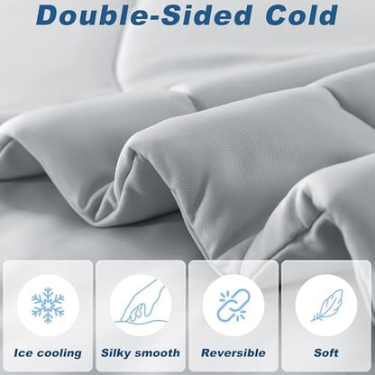 Cooling Comforter Twin Size, Double-Sided Cold Tech Fabric Quilted Bed Comforters Cooling Blanket for Hot Sleepers, Breathable Lightweight Summer Bedding, All-Season Ice Blanket, Light Gray
