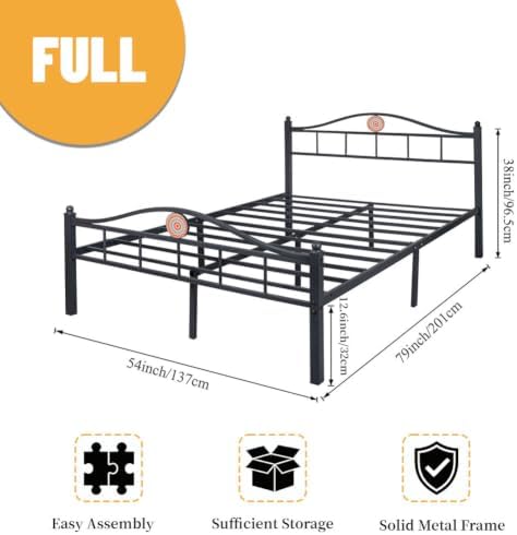 Full Size Bed Frame with Headboard Footboard, Victorian Metal Platform Beds