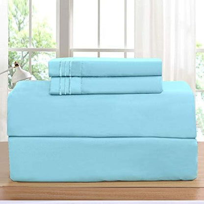 Elegant Comfort Luxurious Bed Sheets Set on Amazon 1500 Premier Wrinkle,Fade and Stain Resistant 4-Piece Bed Sheet Set, Deep Pocket, King Aqua Blue