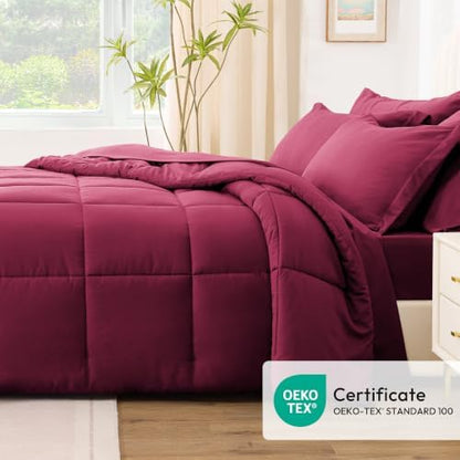 Love's cabin Plaid Twin Comforter Set, Burgundy
