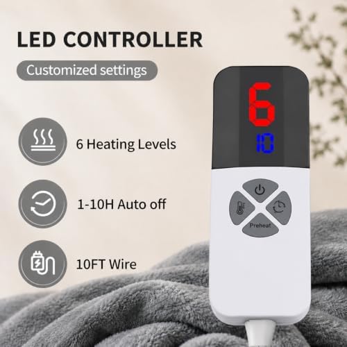 Heated Blanket Full Size, Soft Cozy Flannel Sherpa Electric Blanket with 6 Heating Levels & 1-10 Hours Auto Off, Overheat Protection, Machine Washable Plush Heating Blanket 72" x 84", Gray
