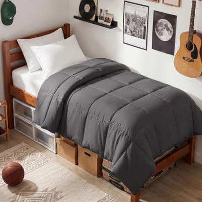 EASELAND Twin Size Down Alternative Comforter, Dark Grey, 64x88 Inches