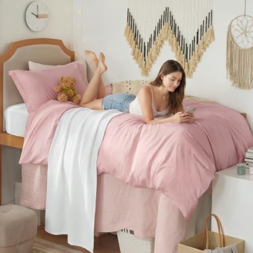 Bedsure Prewashed Twin/Twin XL Duvet Cover, Cotton-Like Bedding Set, Pink