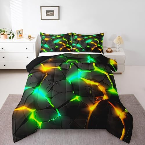 Feelyou Kids Green Yellow Honeycomb Comforter Set Toddler Size, Hexagonal Bedding Set Beehive Duvet Insert Boys Girls Teens Bedroom Decor with 1 Pillow Case