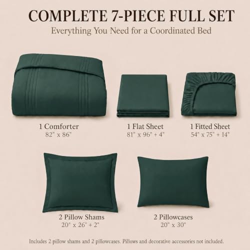 CozyLux Full Size Comforter Sets Forest Green- 7 Pieces Bed in a Bag