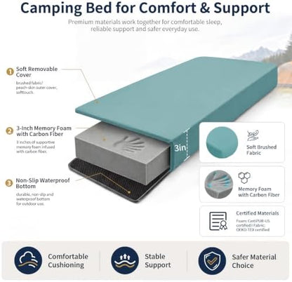 CYMULA Memory Foam Camping Mattress Pad,Sleeping Pad for Camping,Non-Slip Bottom Floor Car Mattress Bed with Retaining Portable Roll up Mattress Pad Mat for Travel Truck Guest Bed Tent