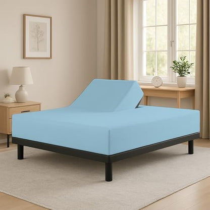 1 PC Top Split King Fitted Sheet for Adjustable beds, 34" Split, Light Blue