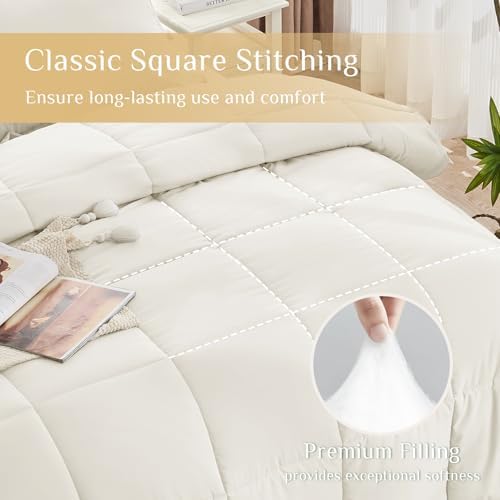 JOLLYVOGUE Twin Comforter Set, Ultra-Soft Bed in a Bag Twin Size 5 Pieces, Oeko-TEX Certified Bedding Set with Down Alternative Comforter, Sheets, Pillowcases & Shams, Ivory