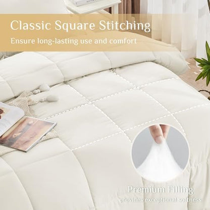 JOLLYVOGUE Twin Comforter Set, Ultra-Soft Bed in a Bag Twin Size 5 Pieces, Oeko-TEX Certified Bedding Set with Down Alternative Comforter, Sheets, Pillowcases & Shams, Ivory