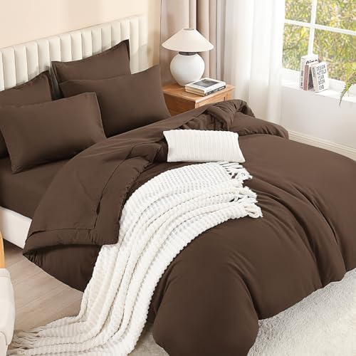 Litanika Brown Oversized Queen Comforter with Sheets - 7 Pcs Bed in a Bag