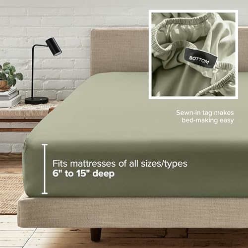 Bare Home Queen Fitted Sheet - 1800 Ultra-Soft (Queen, Sage)
