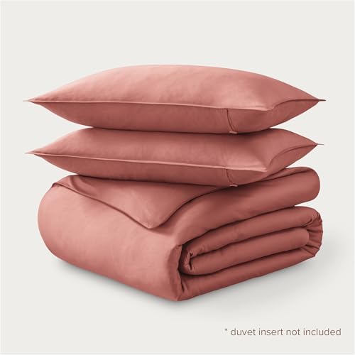 Bare Home 100% Organic Cotton Sateen Duvet Cover Set (Queen, Dusty Rose)