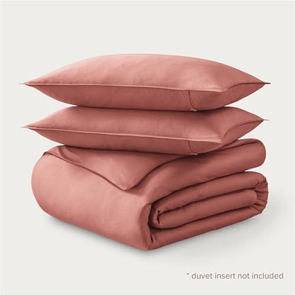 Bare Home 100% Organic Cotton Sateen Duvet Cover Set (Queen, Dusty Rose)