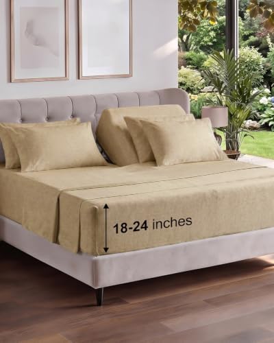 Extra Deep Flex Top Split Head King Sheet Set - 6pc Sheets - Heathered Tan