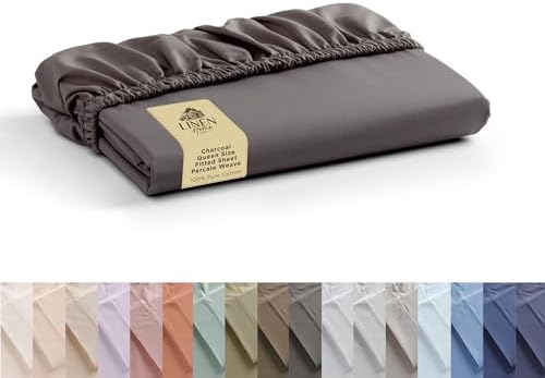 Linen Home Queen Size Fitted Sheet only 100% Cotton Percale, Charcoal