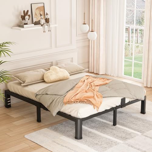 Bilily 10 Inch Low Bed Frame Queen with Round Corner Legs,3500 LBS Heavy Duty Low Profile Queen Bed Frame Metal Platform, No Box Spring Needed, Easy Assembly, Noise-Free, Headboard Compatible,Black