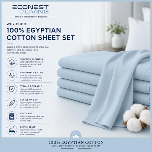 Split King Sheets Sets for Adjustable Bed, 7Pc Egyptian Cotton,Light Blue