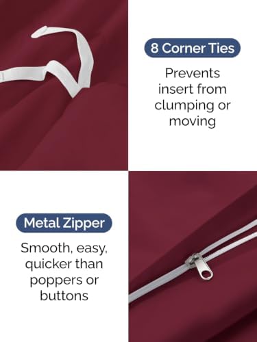 Duvet Cover King Size - Soft 3 Piece with Zipper Closure - Burgundy