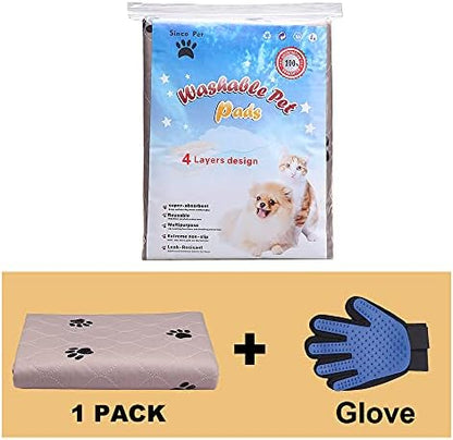 Washable Dog Pee Pads with Puppy Grooming Gloves,Puppy Pads,Reusable Pet Training Pads,Large Dog Pee Pad,Waterproof Pet Pads for Dog Bed Mat,Super Absorbing Whelping Pads