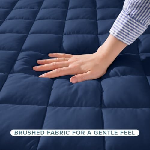 Bare Home Quilted Fitted Mattress Pad (Twin XL, Dark Blue)