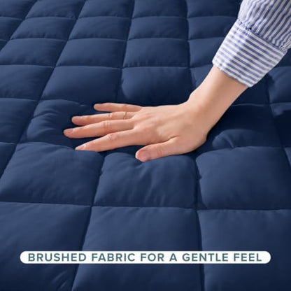 Bare Home Quilted Fitted Mattress Pad (Twin XL, Dark Blue)