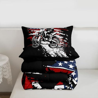 Feelyou Dirt Bike Rider Bedding Set Soft for Boys Girls, Splatter Print Comforter Set King Off-Road Racing Duvet Quilt Microfiber Outdoor Sports Bedroom Decor Motocross Art 3 Pcs with 2 Pillow Cases