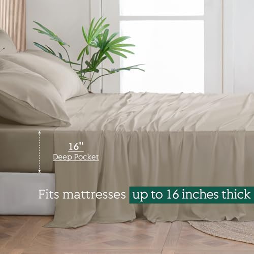 Cooling Sheets Set Full Size, Viscose Derived from Bamboo for Hot Sleepers | Deep Pocket Up to 15 Inch | Silky Soft & Breathable Bedding - 4PC (Full, Wheat)