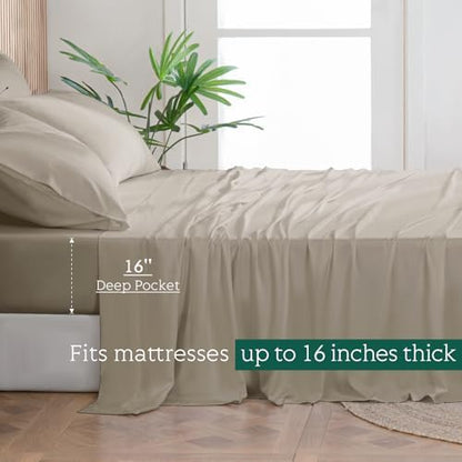 Cooling Sheets Set Full Size, Viscose Derived from Bamboo for Hot Sleepers | Deep Pocket Up to 15 Inch | Silky Soft & Breathable Bedding - 4PC (Full, Wheat)