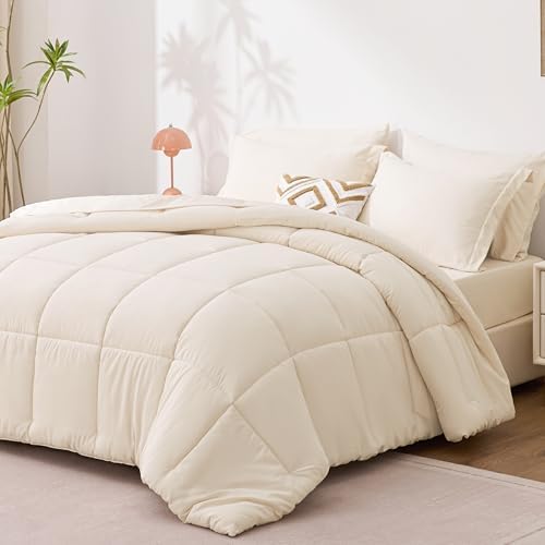 Love's cabin California King Comforter Set Beige, 7 Pieces California King Bed in a Bag, All Season Bedding Sets with 1 Comforter, 1 Flat Sheet, 1 Fitted Sheet, 2 Pillowcase and 2 Pillow Sham
